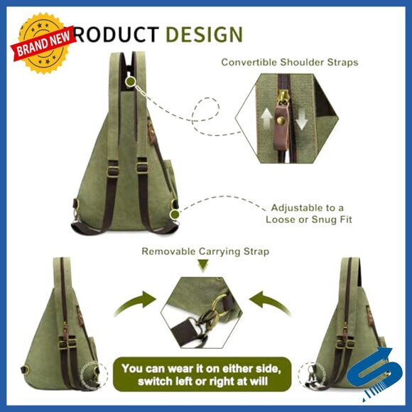 Vintage Canvas Sling Bag, 3-in-1 Convertible Crossbody Backpack, 16x10x6 Inches main image 4
